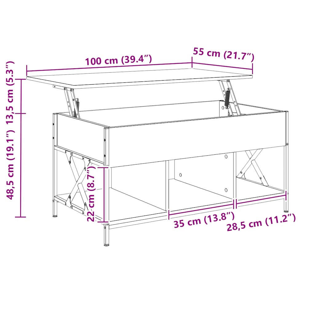 Măsuță de cafea stejar sonoma 100x55x50 cm lemn prelucrat/metal GartenMobel Dekor