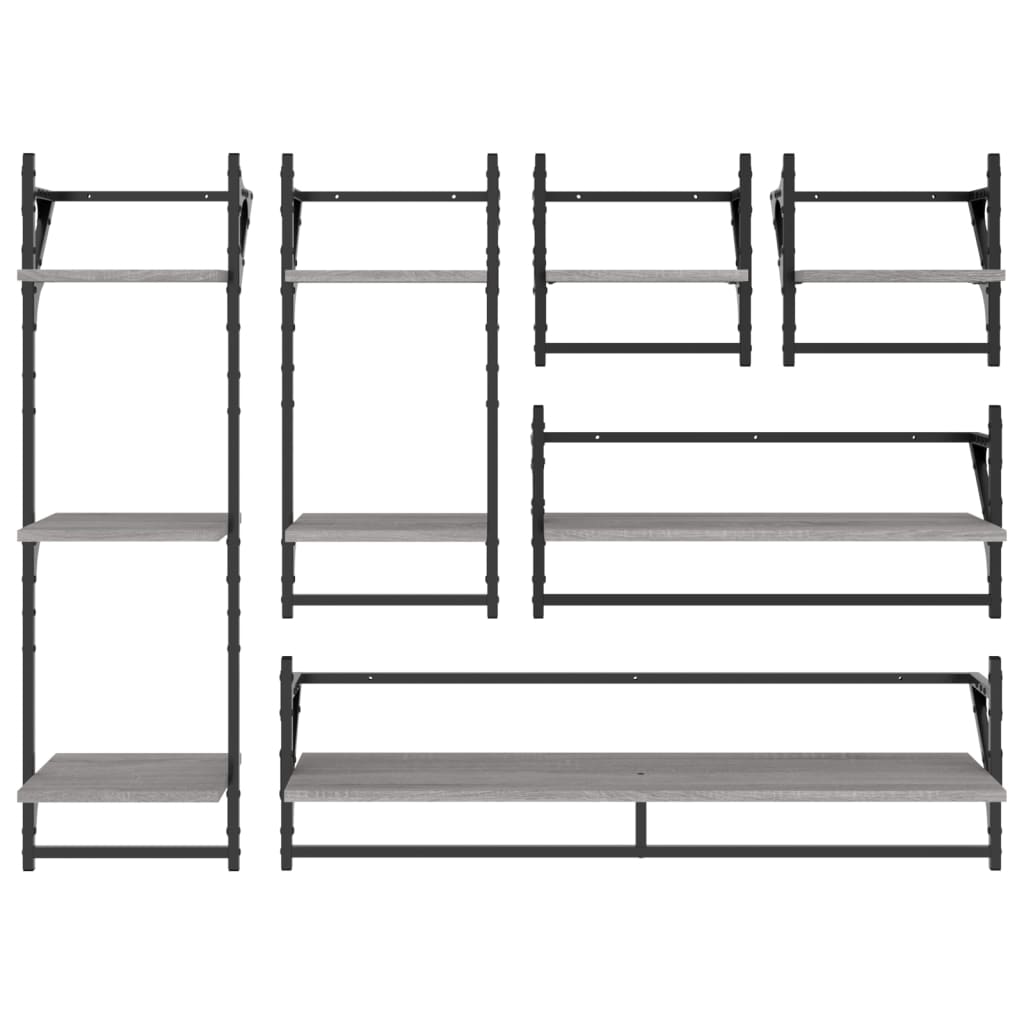 Set rafturi perete cu bare, 6 buc., gri sonoma, lemn prelucrat GartenMobel Dekor