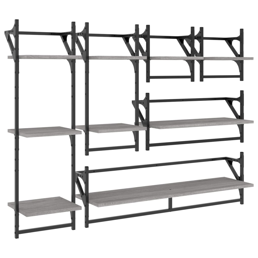 Set rafturi perete cu bare, 6 buc., gri sonoma, lemn prelucrat GartenMobel Dekor