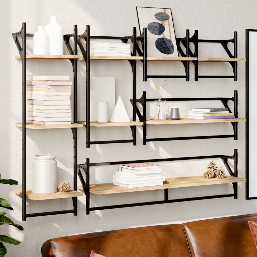 Set rafturi perete cu bare, 6 buc. stejar sonoma lemn prelucrat GartenMobel Dekor