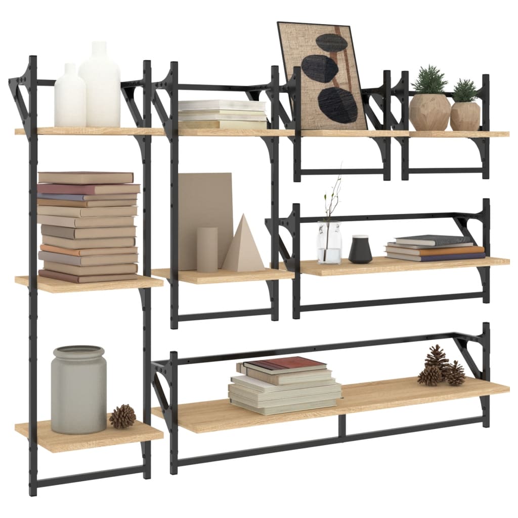 Set rafturi perete cu bare, 6 buc. stejar sonoma lemn prelucrat GartenMobel Dekor