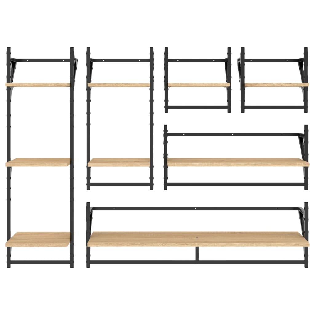 Set rafturi perete cu bare, 6 buc. stejar sonoma lemn prelucrat GartenMobel Dekor