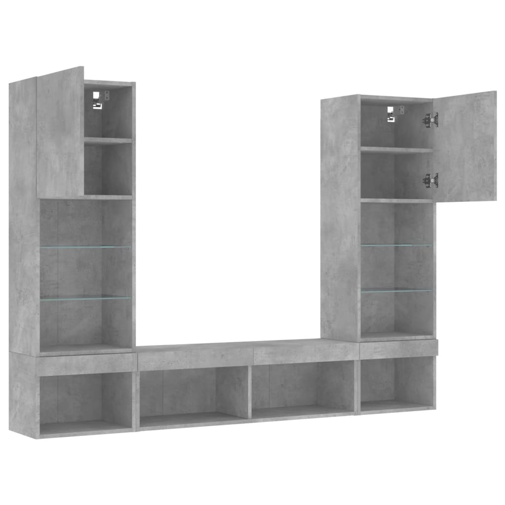Unități TV de perete cu LED-uri 5 piese gri beton lemn compozit GartenMobel Dekor