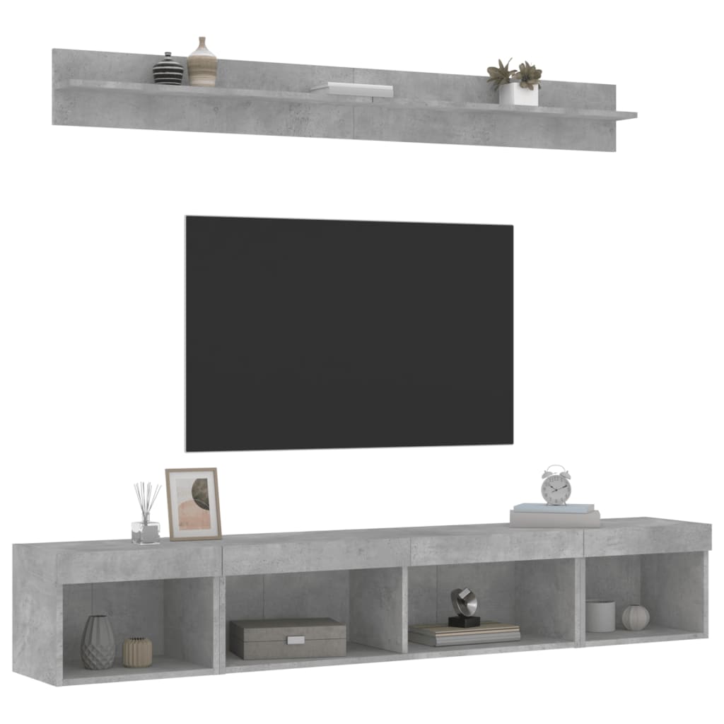 Unități TV de perete cu LED-uri 5 piese gri beton lemn compozit GartenMobel Dekor