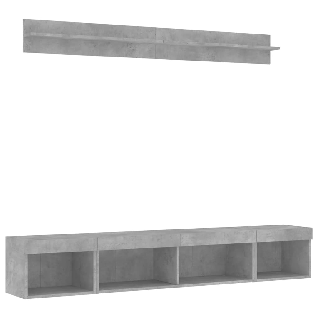 Unități TV de perete cu LED-uri 5 piese gri beton lemn compozit GartenMobel Dekor