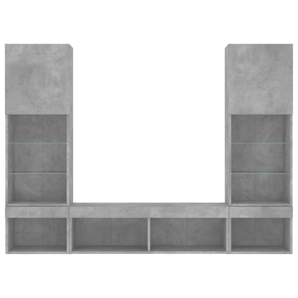 Unități TV de perete cu LED-uri 5 piese gri beton lemn compozit GartenMobel Dekor