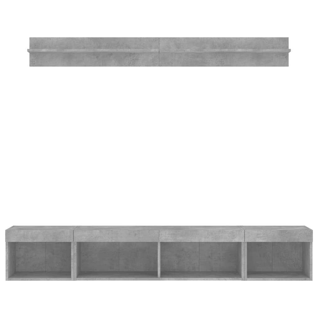 Unități TV de perete cu LED-uri 5 piese gri beton lemn compozit GartenMobel Dekor