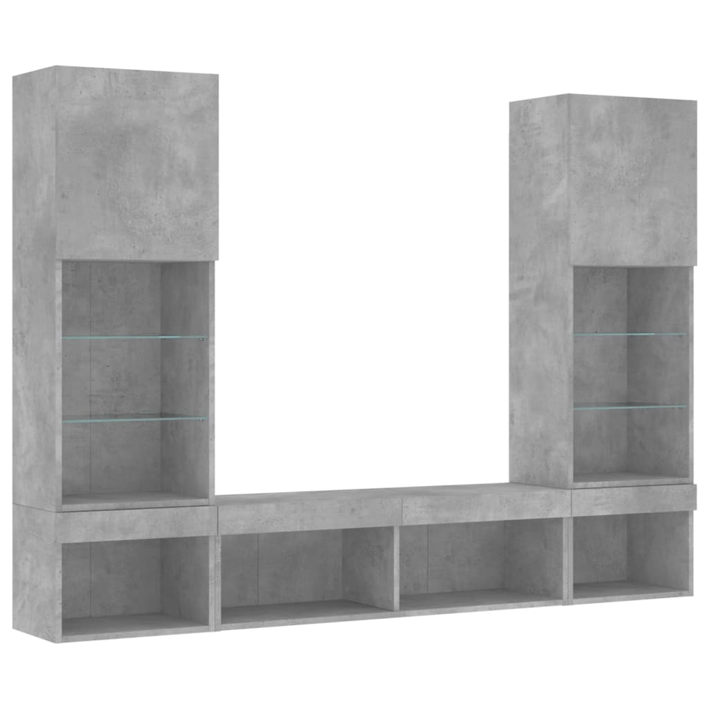 Unități TV de perete cu LED-uri 5 piese gri beton lemn compozit GartenMobel Dekor