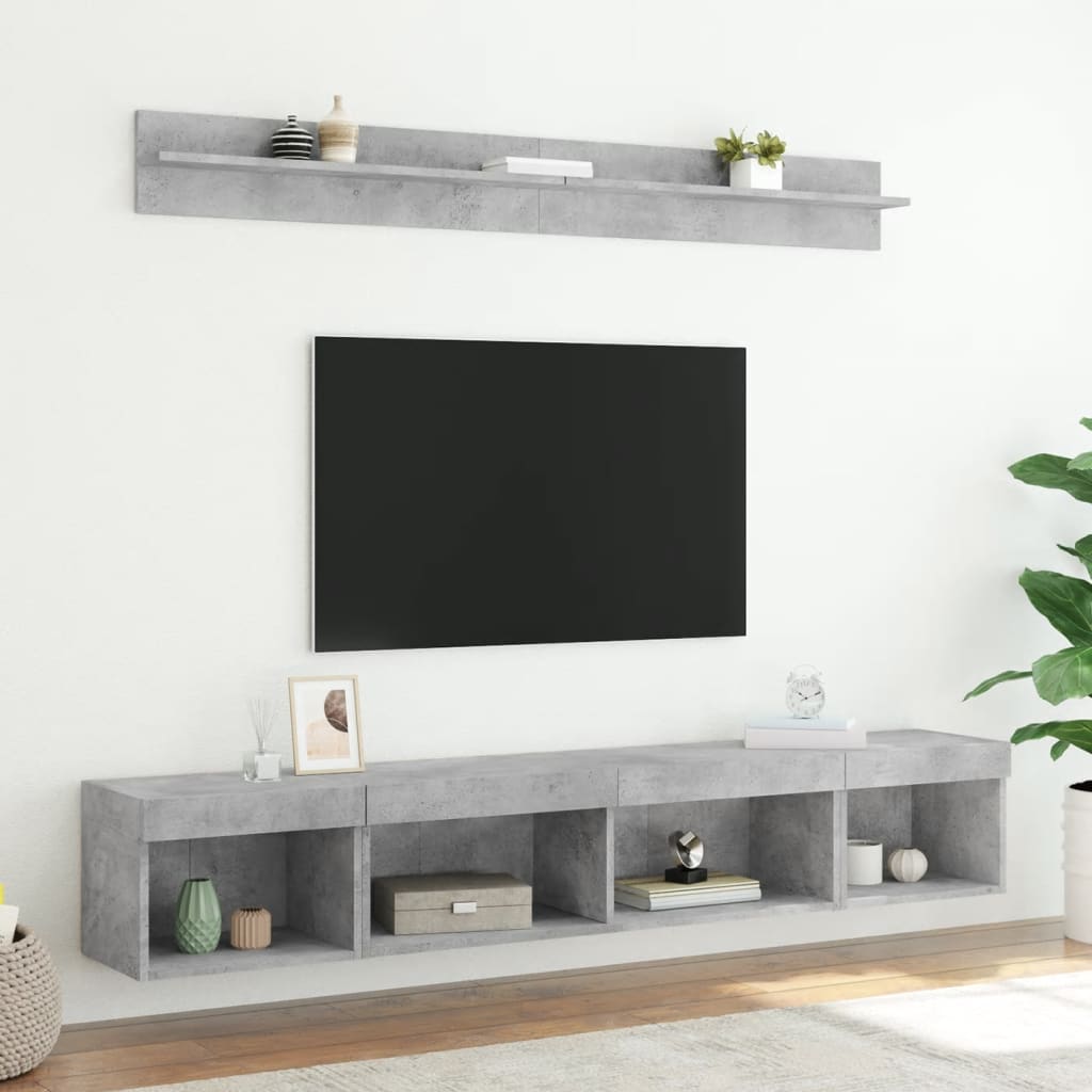 Unități TV de perete cu LED-uri 5 piese gri beton lemn compozit GartenMobel Dekor
