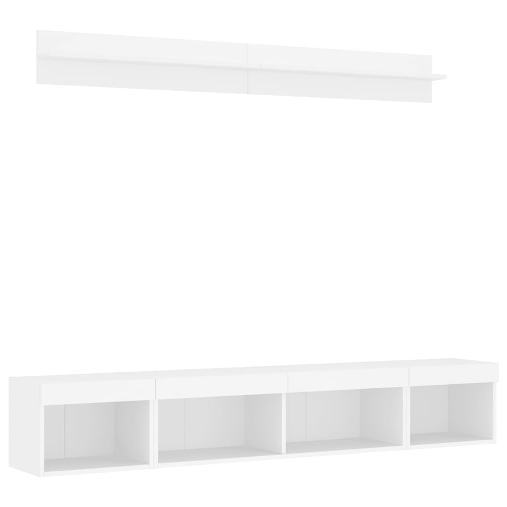 Unități de perete TV cu LED-uri, 5 piese, alb, lemn prelucrat GartenMobel Dekor