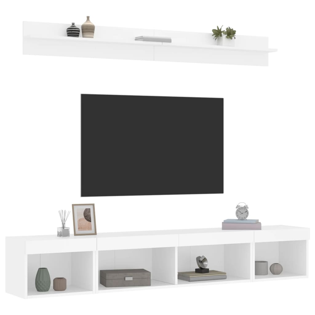 Unități de perete TV cu LED-uri, 5 piese, alb, lemn prelucrat GartenMobel Dekor