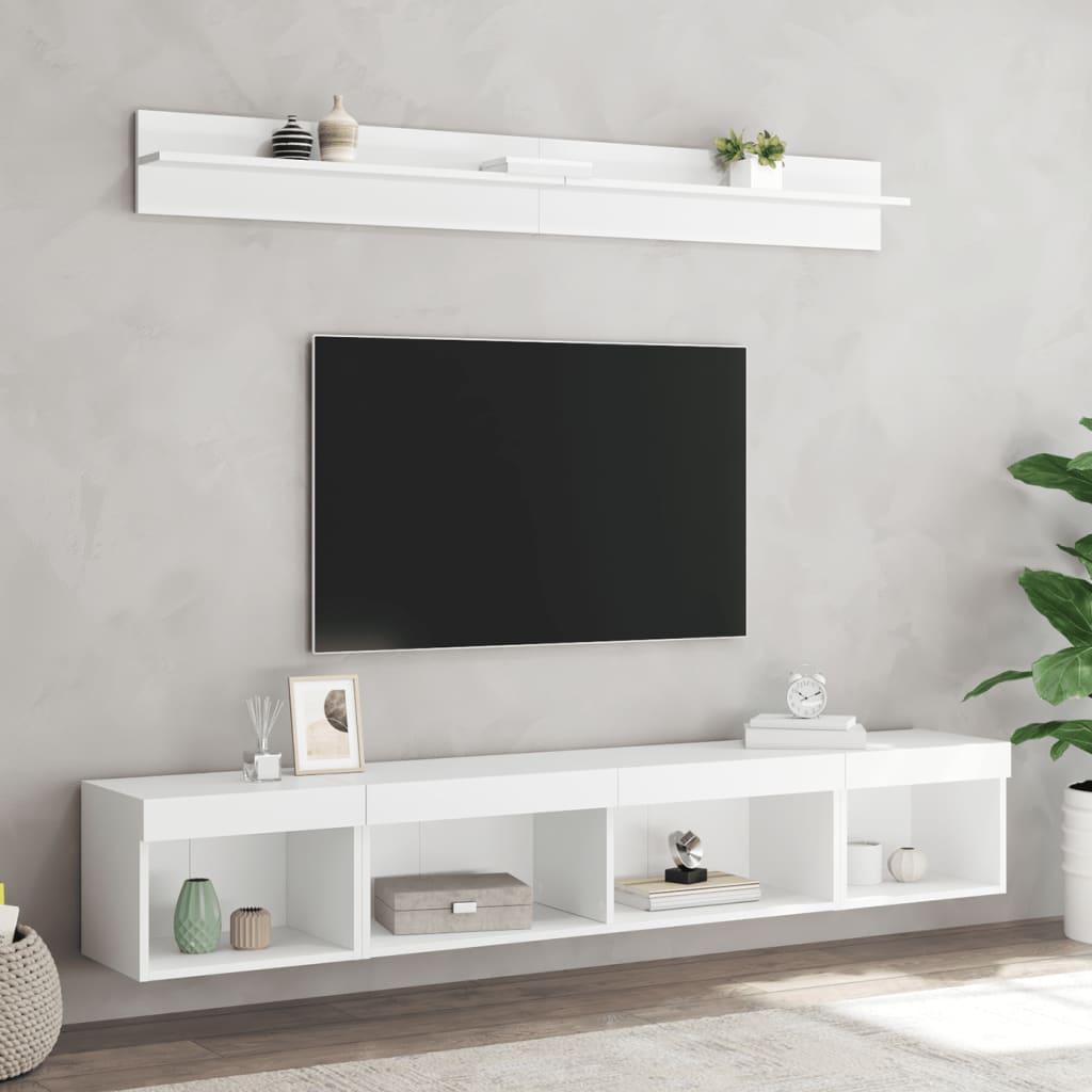 Unități de perete TV cu LED-uri, 5 piese, alb, lemn prelucrat GartenMobel Dekor