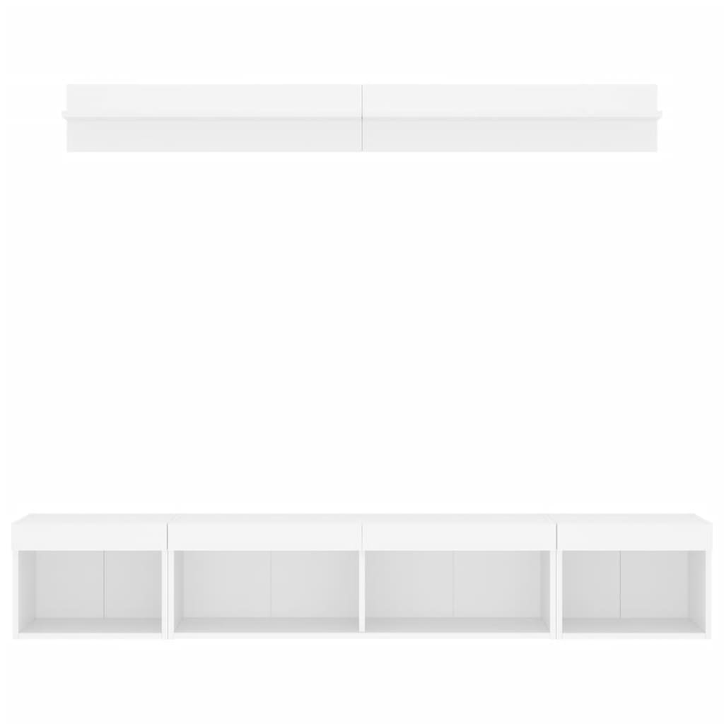 Unități de perete TV cu LED-uri, 5 piese, alb, lemn prelucrat GartenMobel Dekor
