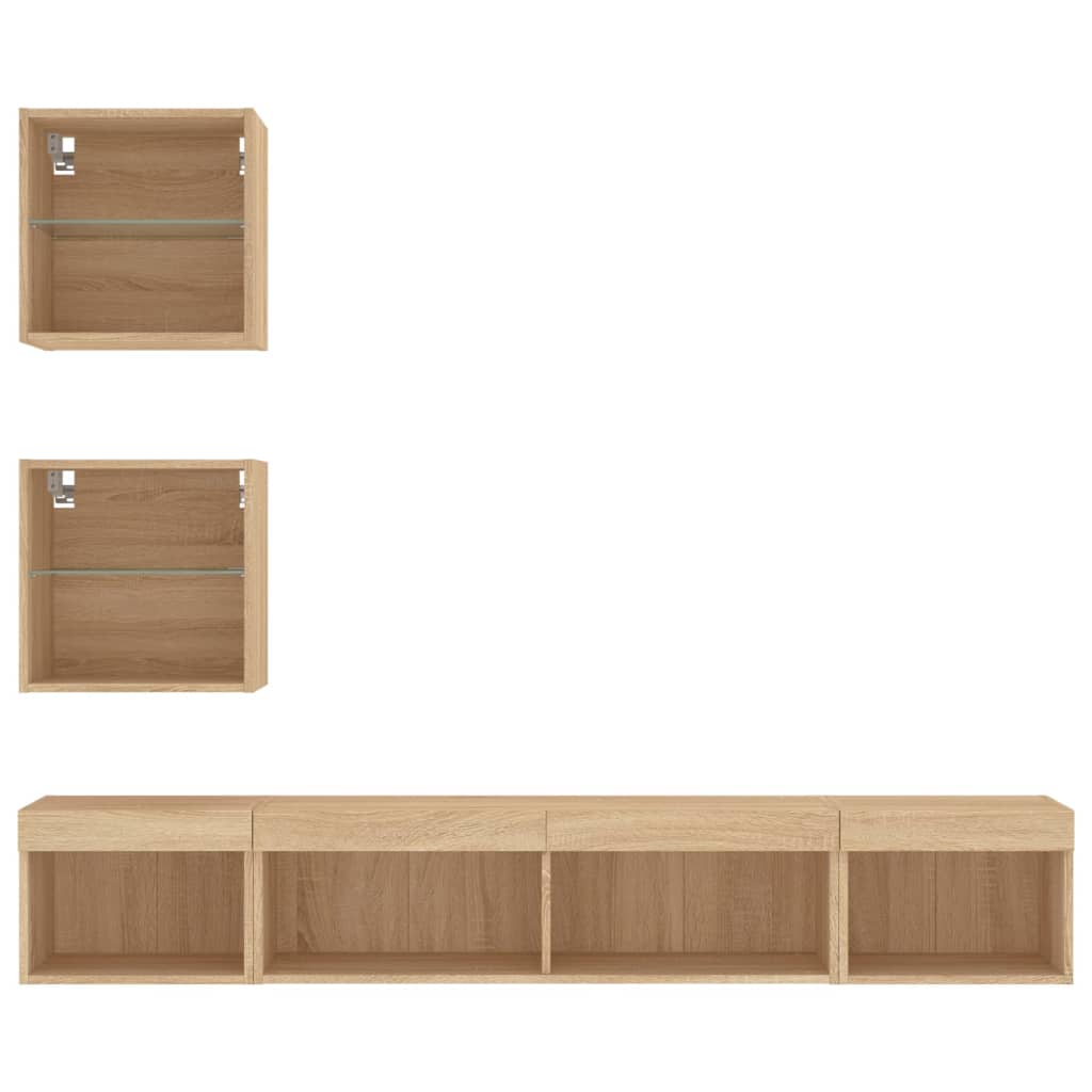 Unități de perete TV cu LED-uri, 5 piese, stejar sonoma, lemn GartenMobel Dekor