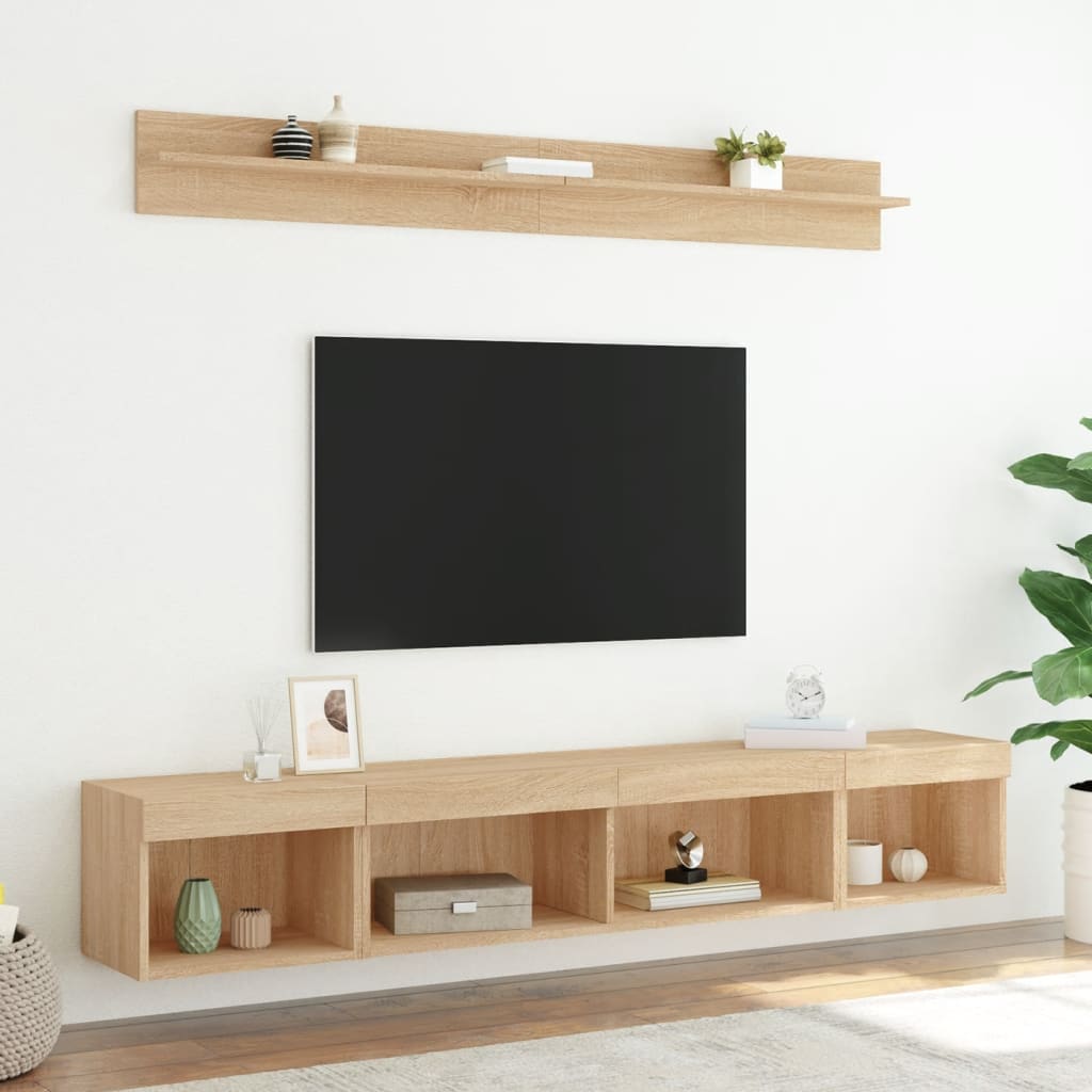 Unități de perete TV cu LED-uri, 5 piese, stejar sonoma, lemn GartenMobel Dekor