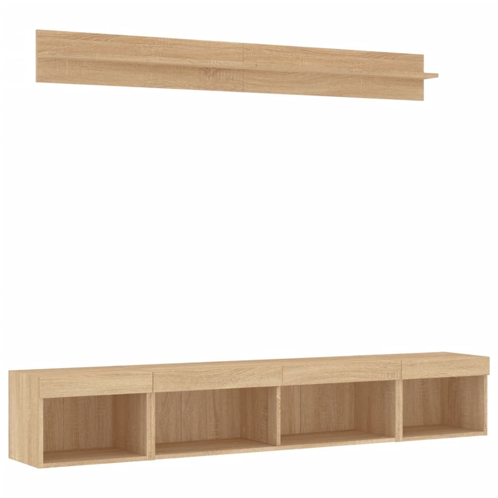 Unități de perete TV cu LED-uri, 5 piese, stejar sonoma, lemn GartenMobel Dekor
