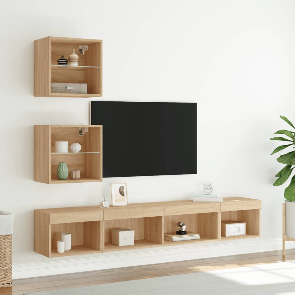 Unități de perete TV cu LED-uri, 5 piese, stejar sonoma, lemn GartenMobel Dekor