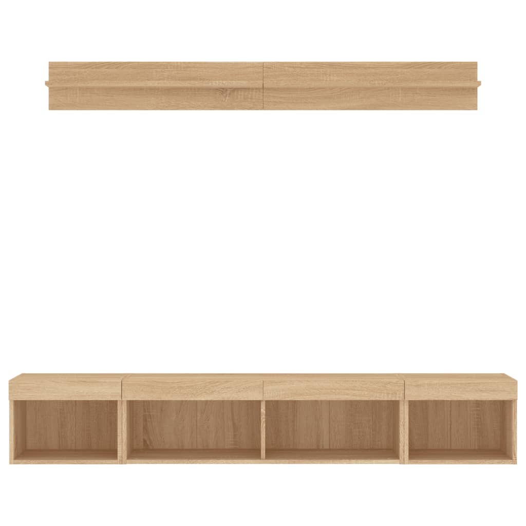 Unități de perete TV cu LED-uri, 5 piese, stejar sonoma, lemn GartenMobel Dekor