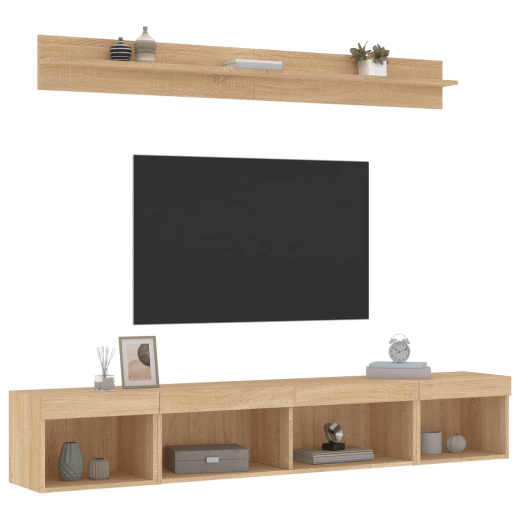 Unități de perete TV cu LED-uri, 5 piese, stejar sonoma, lemn GartenMobel Dekor