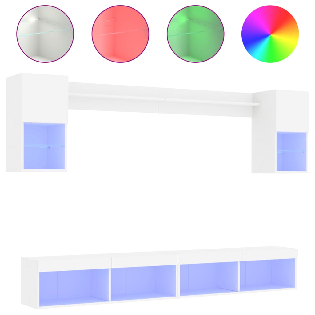 Unități de perete TV cu LED-uri, 6 piese, alb, lemn prelucrat GartenMobel Dekor