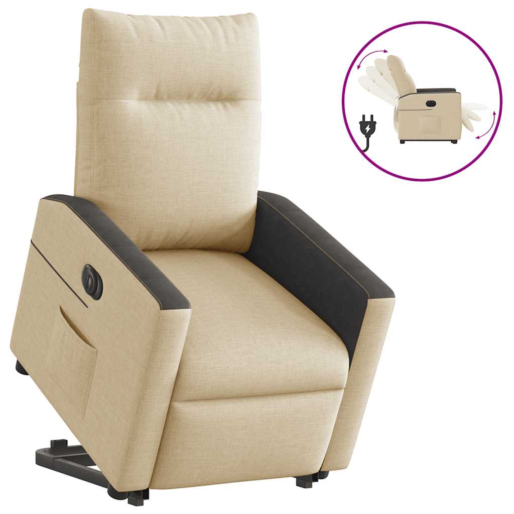 Fotoliu electric rabatabil cu ridicare, crem, textil GartenMobel Dekor