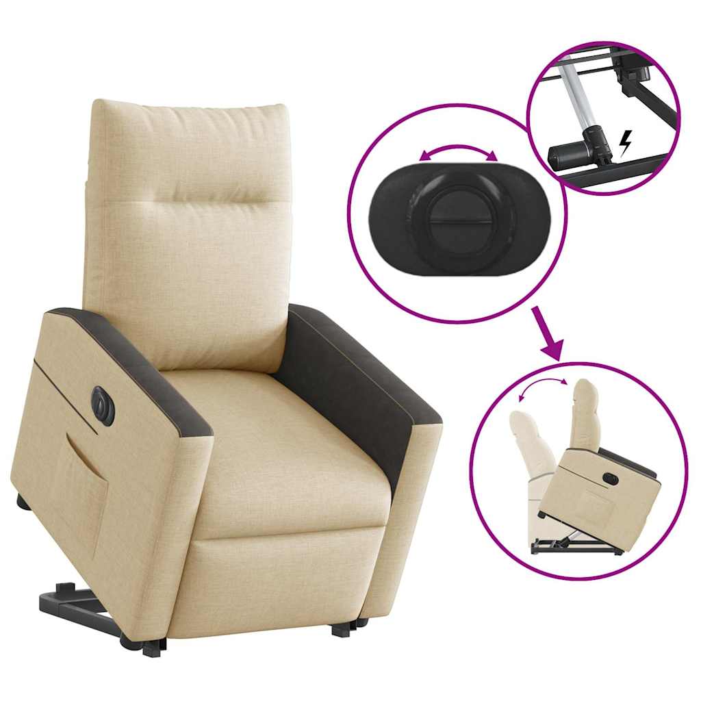 Fotoliu electric rabatabil cu ridicare, crem, textil GartenMobel Dekor