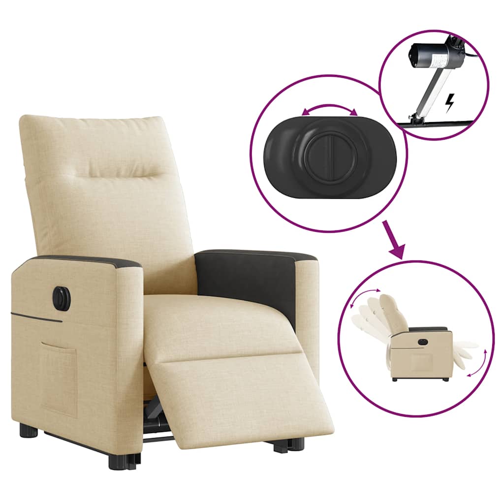 Fotoliu electric rabatabil cu ridicare, crem, textil GartenMobel Dekor