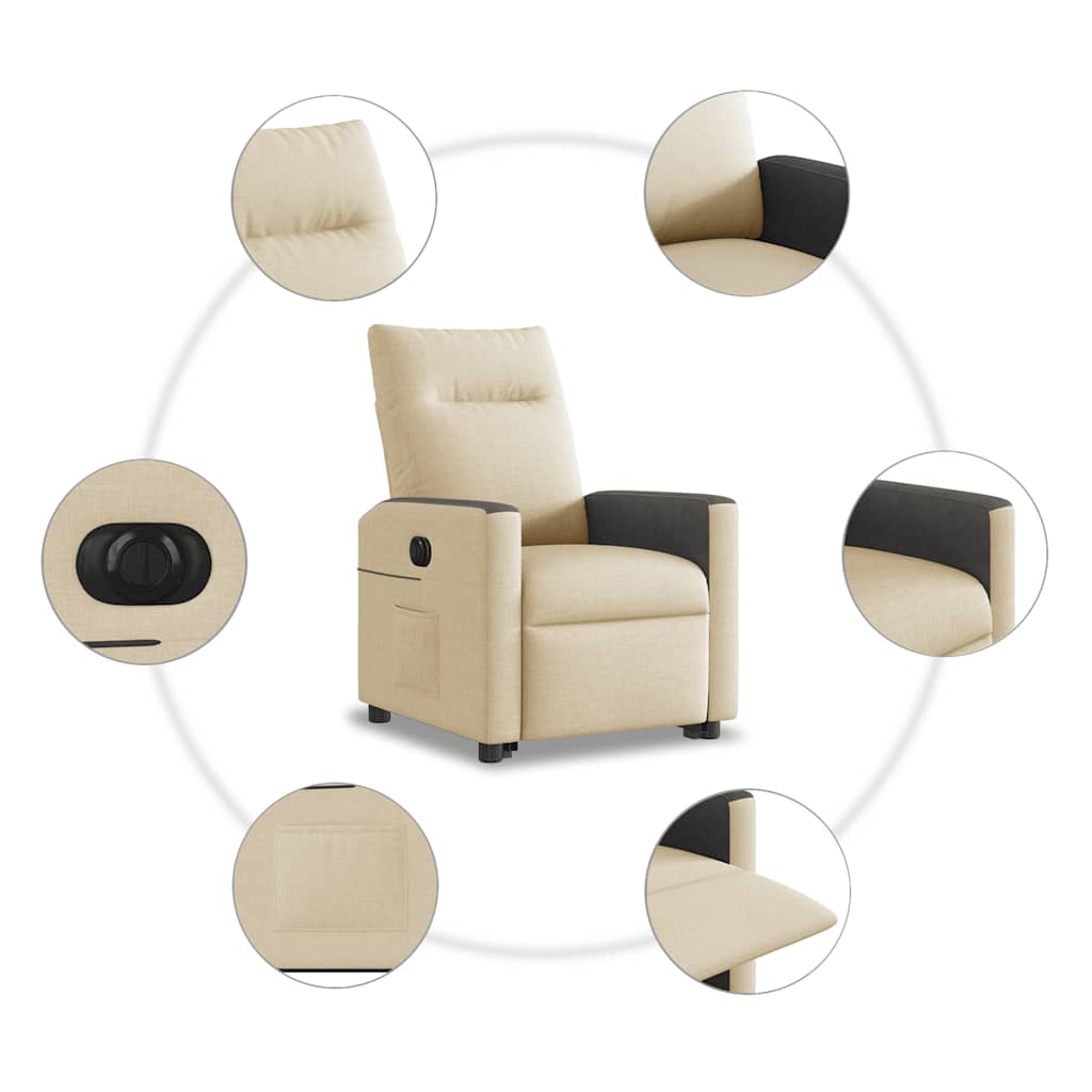 Fotoliu electric rabatabil cu ridicare, crem, textil GartenMobel Dekor