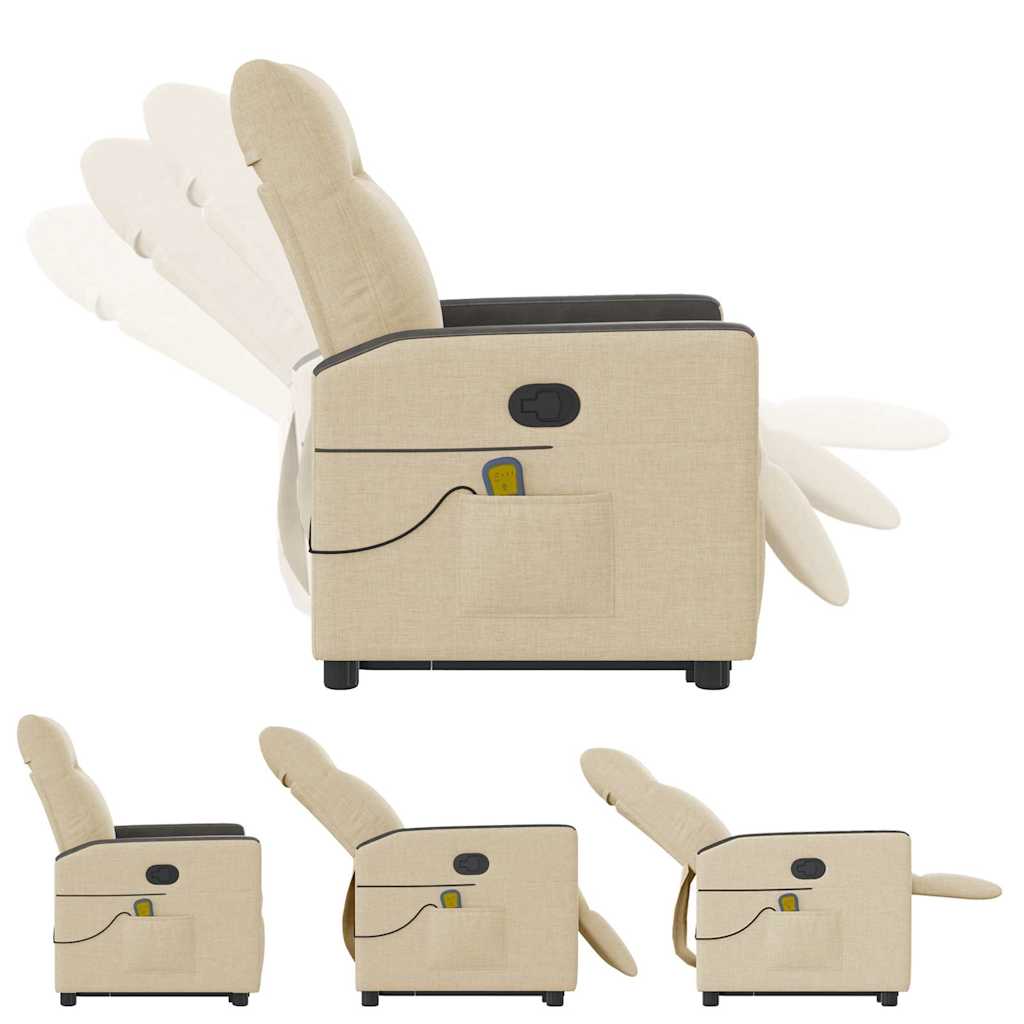 Fotoliu masaj rabatabil cu ridicare, crem, material textil GartenMobel Dekor
