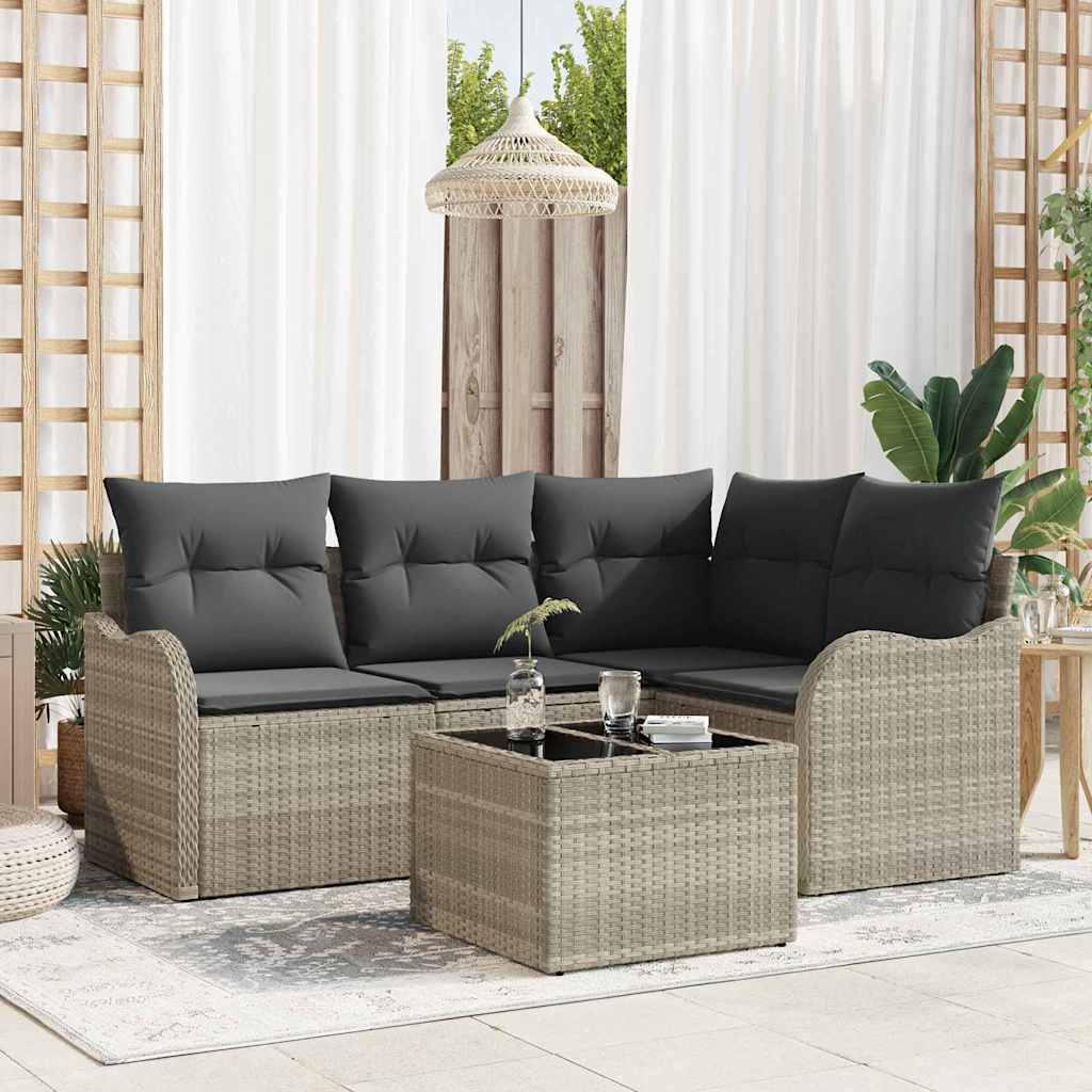 Set de canapele pentru grădină 5 pcs Gri deschis Rattan poli GartenMobel Dekor