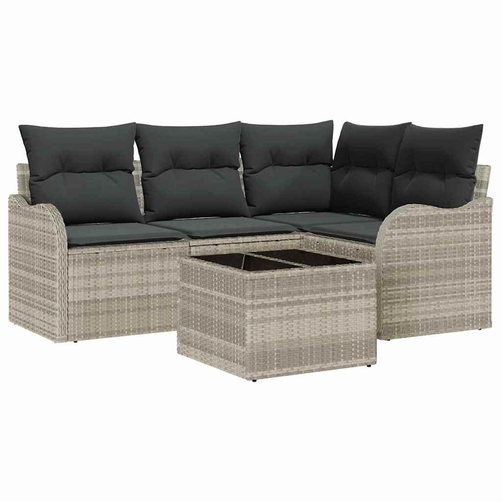 Set de canapele pentru grădină 5 pcs Gri deschis Rattan poli GartenMobel Dekor