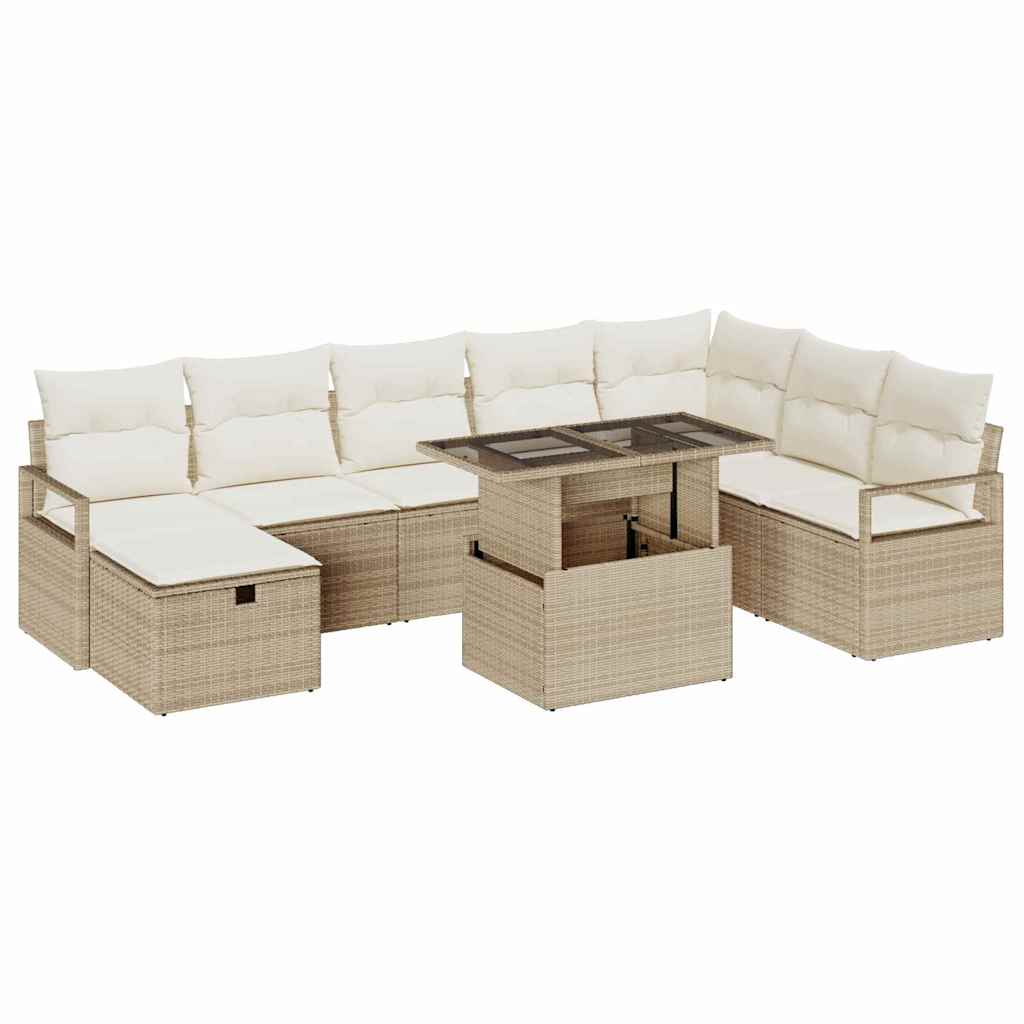 Set de canapele pentru grădină cu pernă 9 pcs Bej Rattan poli GartenMobel Dekor