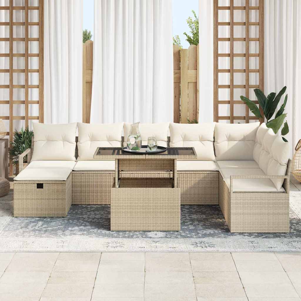 Set de canapele pentru grădină cu pernă 9 pcs Bej Rattan poli GartenMobel Dekor