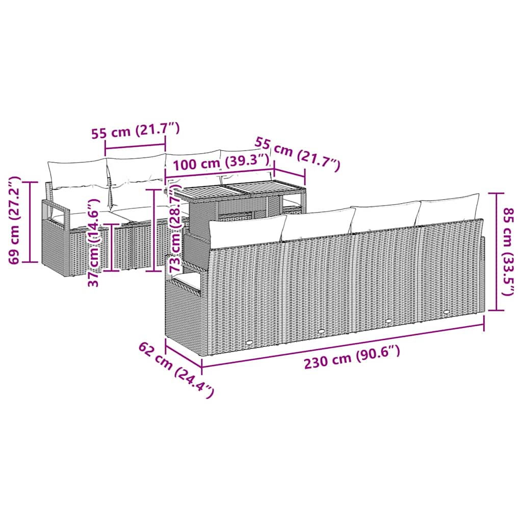 Set de canapele pentru grădină cu pernă 9 pcs Negru, Marron GartenMobel Dekor
