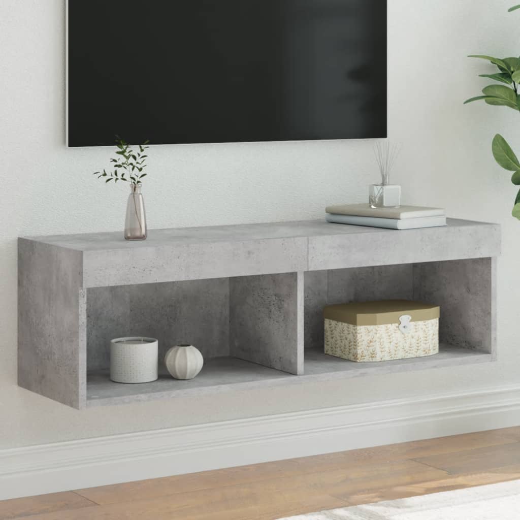 Comodă TV cu lumini LED, gri beton, 100x30x30 cm GartenMobel Dekor