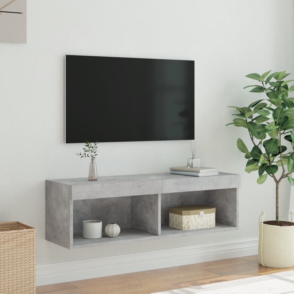Comodă TV cu lumini LED, gri beton, 100x30x30 cm GartenMobel Dekor