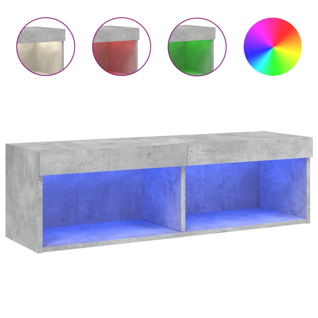 Comodă TV cu lumini LED, gri beton, 100x30x30 cm GartenMobel Dekor