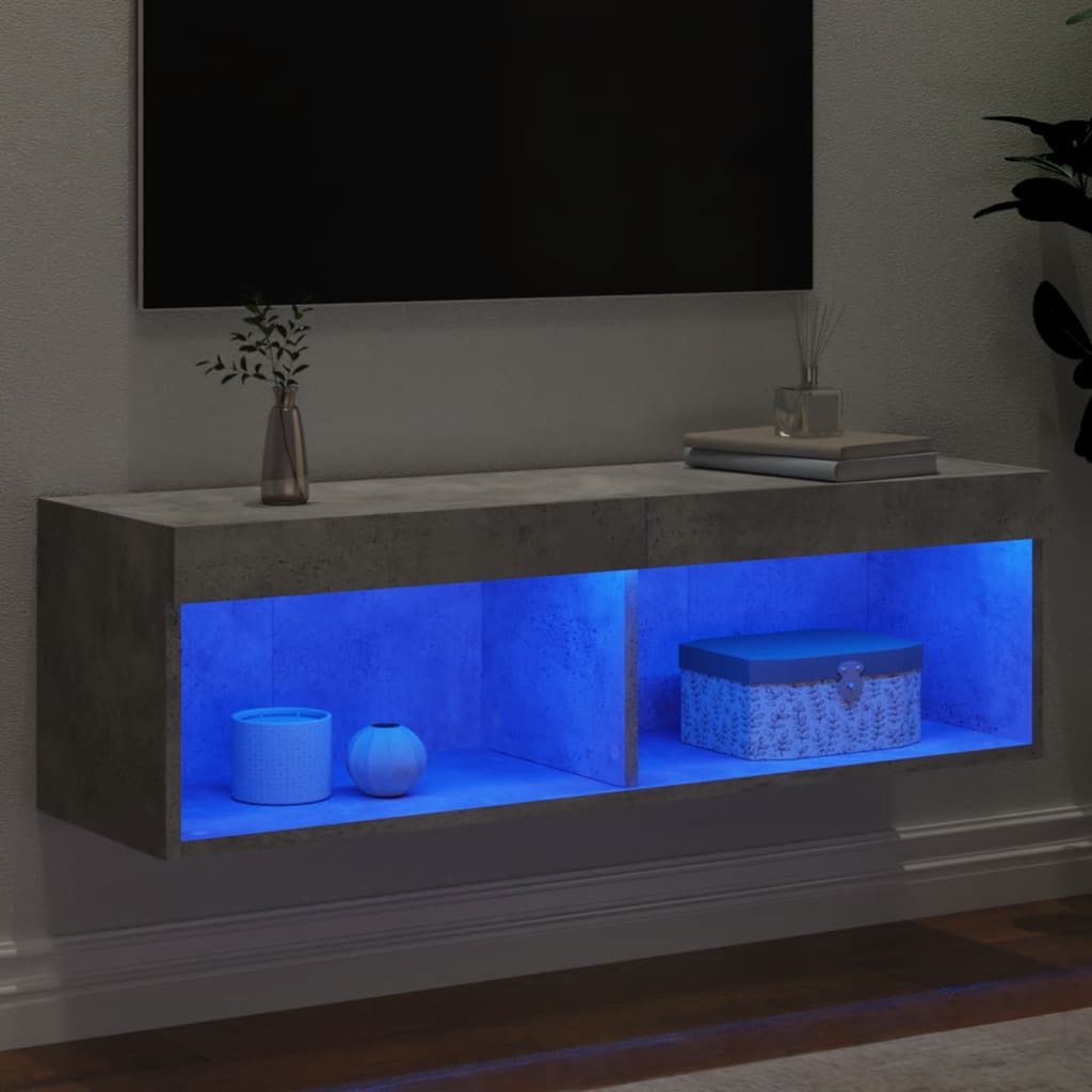 Comodă TV cu lumini LED, gri beton, 100x30x30 cm GartenMobel Dekor