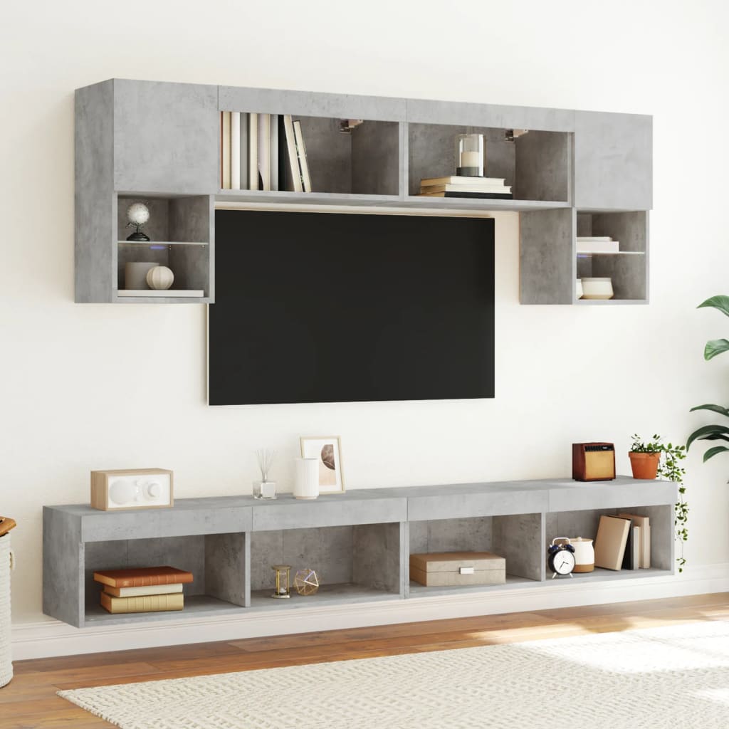 Comodă TV cu lumini LED, gri beton, 100x30x30 cm GartenMobel Dekor