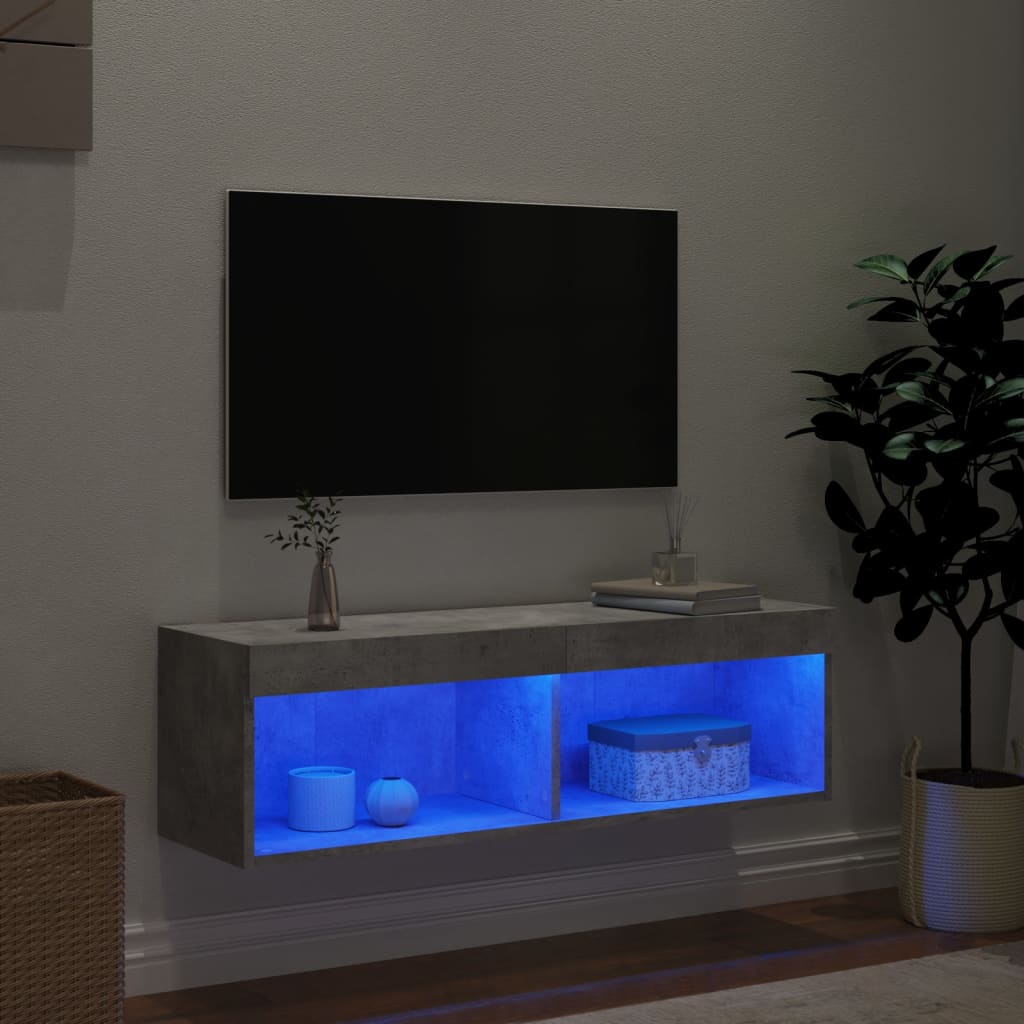 Comodă TV cu lumini LED, gri beton, 100x30x30 cm GartenMobel Dekor