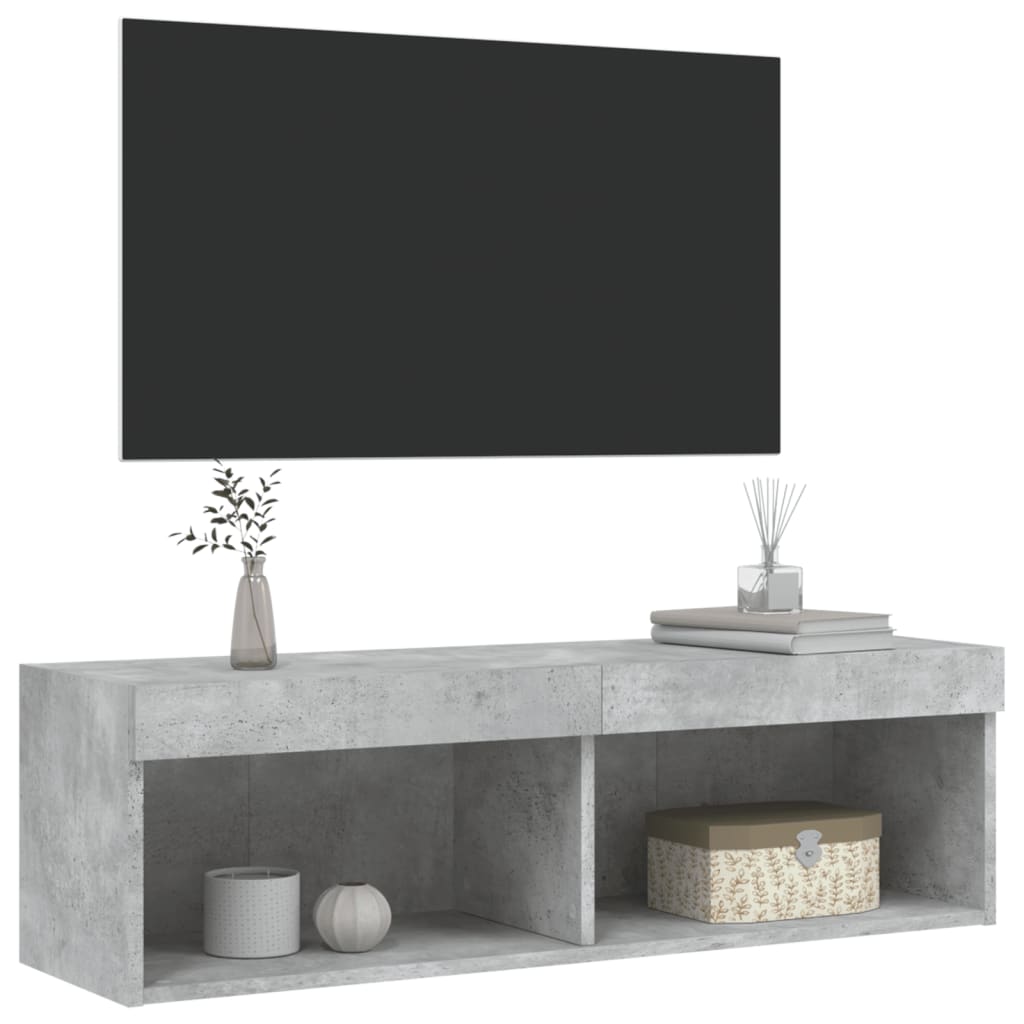 Comodă TV cu lumini LED, gri beton, 100x30x30 cm GartenMobel Dekor