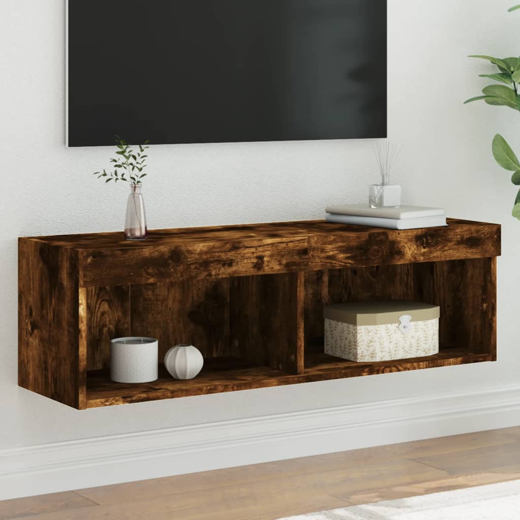 Comodă TV cu lumini LED, stejar fumuriu, 100x30x30 cm GartenMobel Dekor