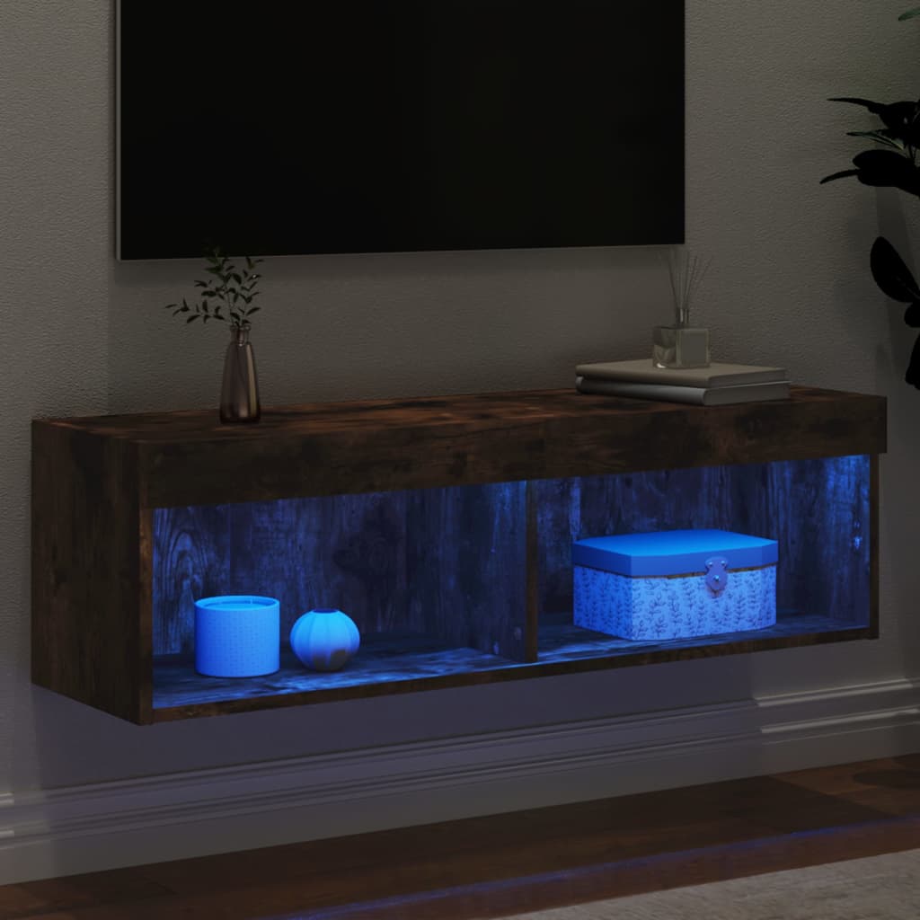 Comodă TV cu lumini LED, stejar fumuriu, 100x30x30 cm GartenMobel Dekor