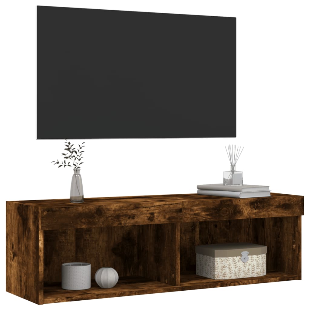 Comodă TV cu lumini LED, stejar fumuriu, 100x30x30 cm GartenMobel Dekor