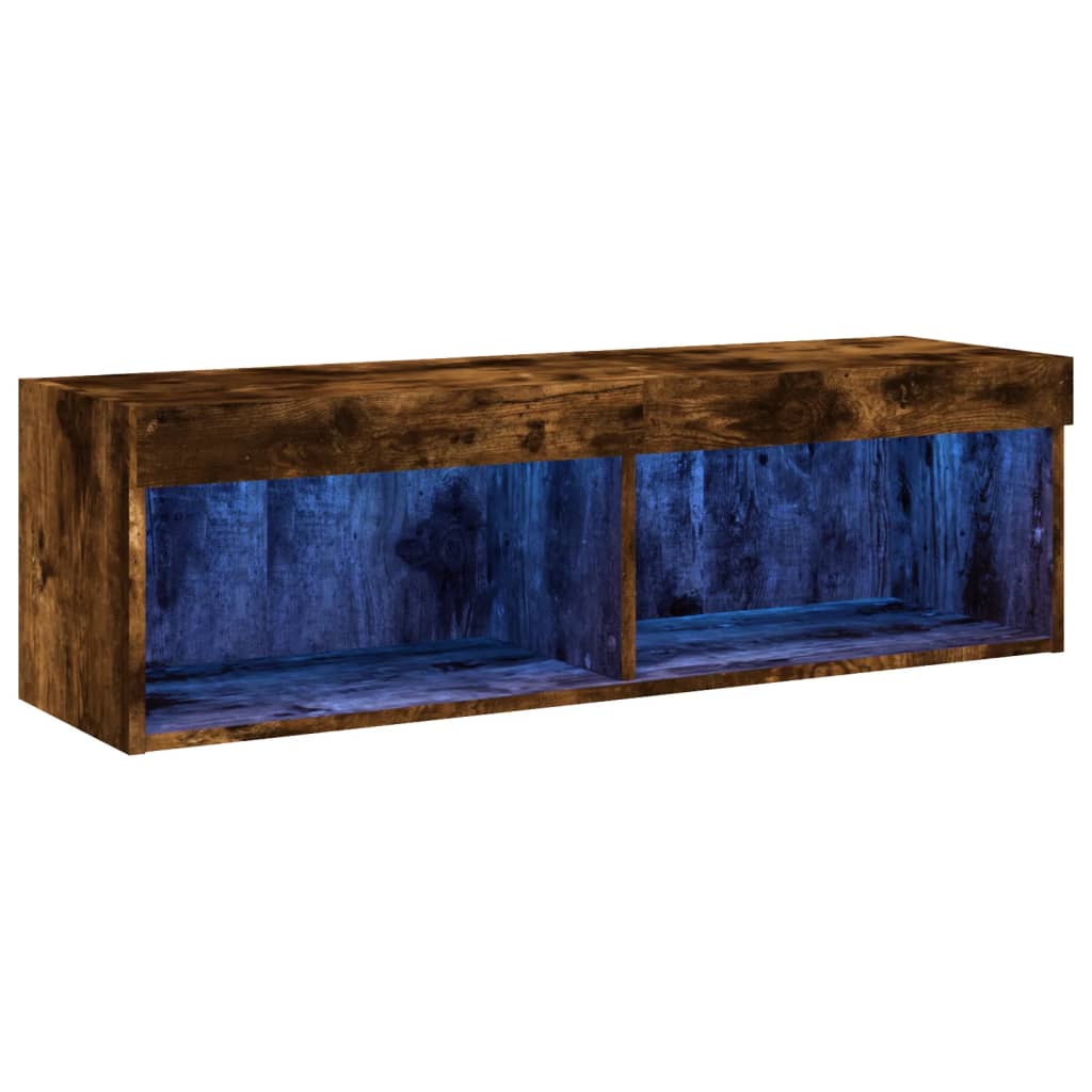Comodă TV cu lumini LED, stejar fumuriu, 100x30x30 cm GartenMobel Dekor