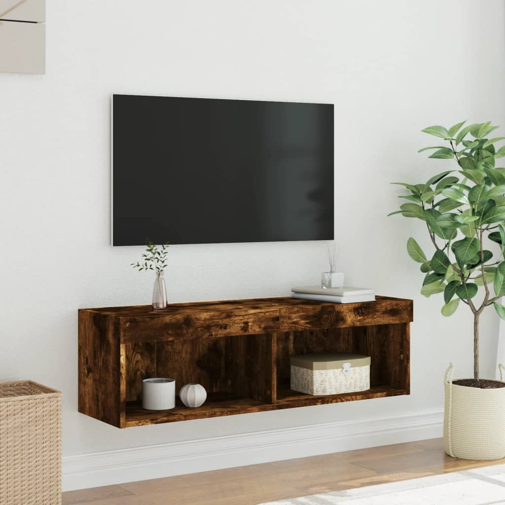 Comodă TV cu lumini LED, stejar fumuriu, 100x30x30 cm GartenMobel Dekor