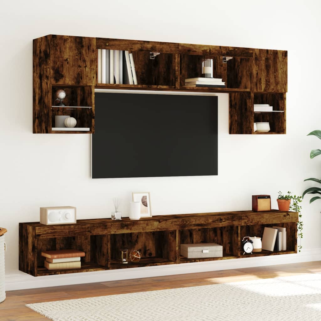 Comodă TV cu lumini LED, stejar fumuriu, 100x30x30 cm GartenMobel Dekor