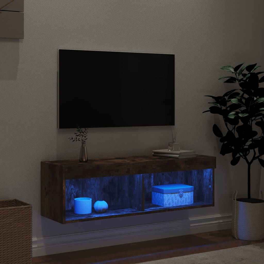 Comodă TV cu lumini LED, stejar fumuriu, 100x30x30 cm GartenMobel Dekor