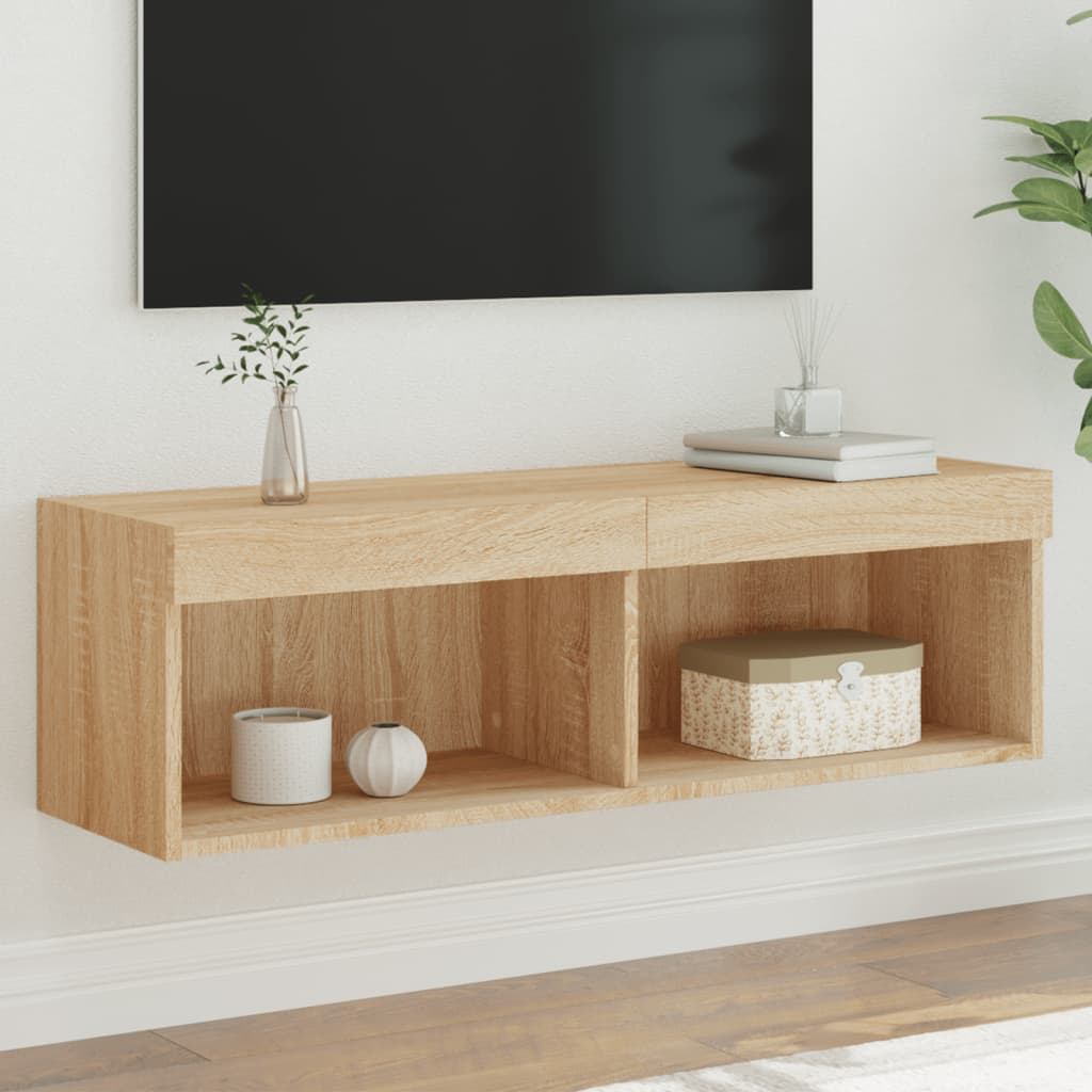 Comodă TV cu lumini LED, stejar sonoma, 100x30x30 cm GartenMobel Dekor
