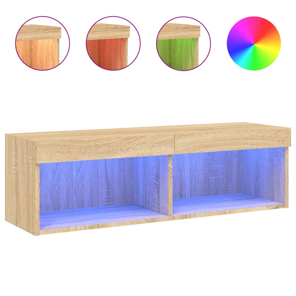 Comodă TV cu lumini LED, stejar sonoma, 100x30x30 cm GartenMobel Dekor